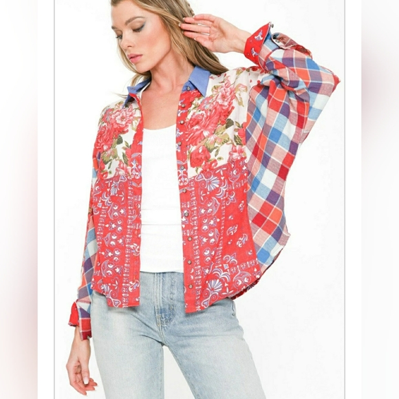 Aratta Silent Journey Tops - Aratta Silent Journey Indepence Day Dolman Sleeves Shirt Size M Boho Patchwork